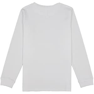 A white long sleeve tee with a simple design and no visible branding.