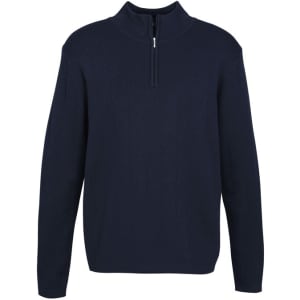 A navy 80/20 wool pullover jumper with a zip collar and long sleeves, featuring a subtle ribbed texture.