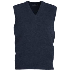 A navy woolmix knit vest with a V-neck design and no sleeves, featuring a textured finish.