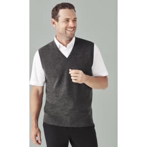 A grey Milano Mens Vest in a v-neck style, worn over a white shirt, featuring a simple design and fit.