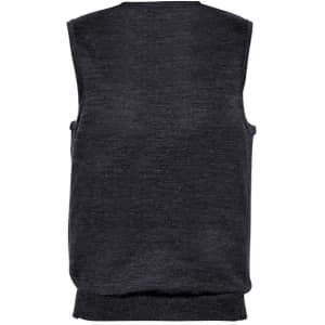 A black men's vest with a sleeveless design, featuring a ribbed hem and a plain back. It has a logo.
