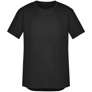 A black men's t-shirt featuring short sleeves and a classic crew neck design. The shirt includes a logo.