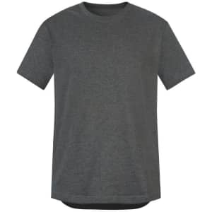 A dark grey men's t-shirt with short sleeves and a round neckline. It features a logo on the front.