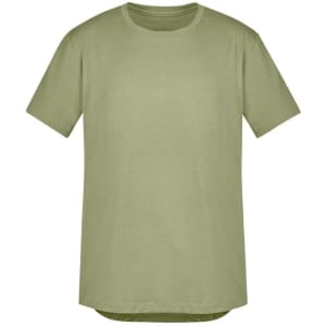 A light olive green men's t-shirt with a relaxed fit and short sleeves. It features a logo on the front.