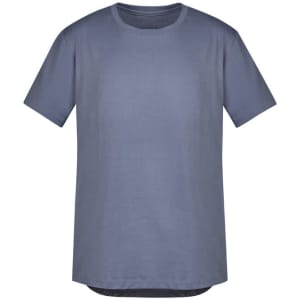 A grey men's t-shirt with a relaxed fit and round neckline, featuring a logo.