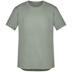 A green men's T-shirt with a classic crew neck and short sleeves. It features a logo on the front.