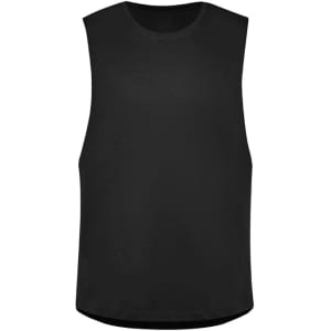 A black sleeveless tee without logos, featuring a simple design and a relaxed fit. Perfect for casual wear.