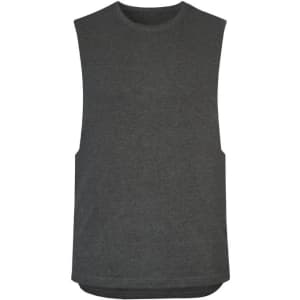A men's sleeveless tee in dark grey with a simple, unbranded design and a relaxed fit.