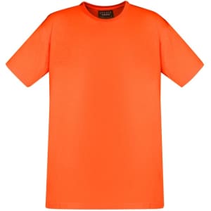 A bright orange hi-vis work t-shirt with a round neckline and short sleeves, featuring a brand logo.