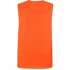 A bright orange sleeveless work tee with a plain back and a logo on the upper corner.