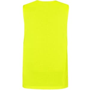 A bright yellow sleeveless tee designed for workwear, featuring a plain back and a logo.