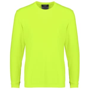 A long sleeve tee in bright hi-vis yellow, featuring a plain design and a logo on the label.