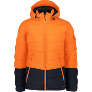 Unisex Streetworx Hooded Puffer Jacket in vibrant orange and navy, featuring a zip closure and a logo badge.