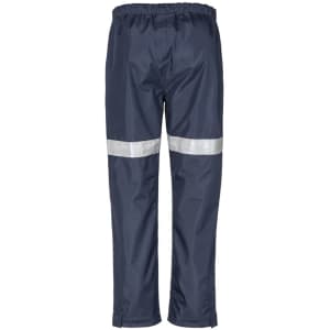Hi-vis taped storm pants in navy, featuring reflective stripes and an elastic waistband. Includes branding.