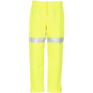 Hi-Vis yellow storm pants with reflective tape. Features an elastic waistband and straight-leg design.