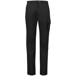 Men's lightweight cargo pants in black, featuring a cargo pocket and a logo on the design.
