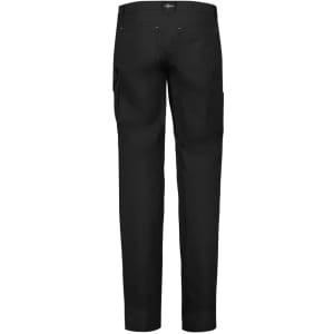 A pair of black lightweight outdoor cargo pants featuring pockets and a logo on the waistband.