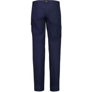 Men's lightweight outdoor cargo pants in navy, featuring a logo and multiple pockets at the back.