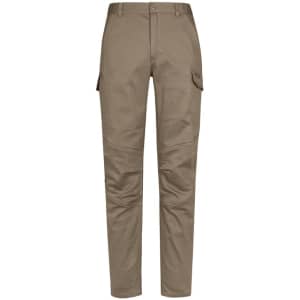 Men's Work Pants in khaki with cargo pockets, featuring a stylish, comfortable design and a branding logo.