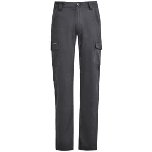 Men's lightweight drill cargo pants in black, featuring side cargo pockets and a button closure. Includes a logo.