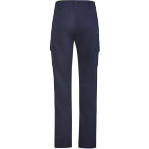 Men’s lightweight drill cargo pants in navy, featuring multiple pockets and a logo on the back.