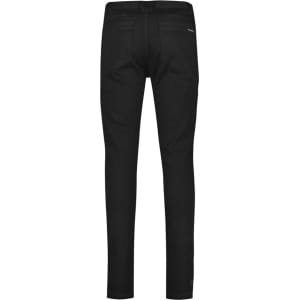 A pair of black stretch jeans for men, featuring a fitted design and a backside view. Includes branding.