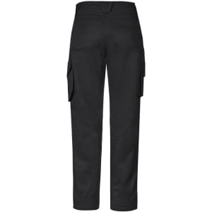 A pair of black cargo pants with side pockets, featuring a relaxed fit and stretch fabric.