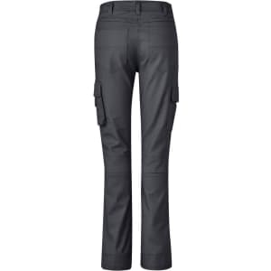 A pair of women's rugged cooling cargo pants in dark grey, featuring multiple side pockets and a fitted design.