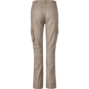 A pair of women's rugged cooling cargo pants in a khaki colour, featuring side pockets and a fitted design.