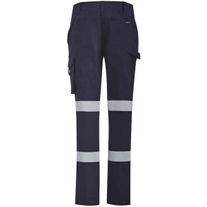 Dark navy work pants featuring reflective tape, cargo pockets, and a logo on the back.