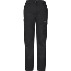 Cargo pants in black with a fitted design, featuring side pockets and a logo tag.