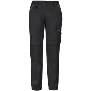 Womens Streetworx Tough Pant in black, featuring a cargo pocket and tapered cuffs, designed for workwear.
