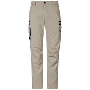 Men's streetwork heritage pants in a light beige colour, featuring cargo pockets and a logo. Suitable for workwear.