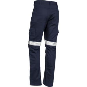 Men's rugged cooling taped pants in navy, featuring reflective tape and cargo pockets. The image shows the back view.