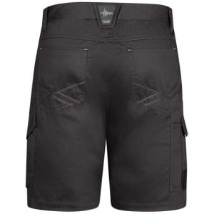 Men's summer cargo shorts in black with multiple pockets and a logo at the back.
