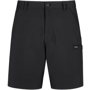 Men's lightweight outdoor shorts in black with a side pocket and branding on the leg.