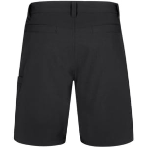 Men's lightweight outdoor shorts in black with a pocket detail and a branding logo.