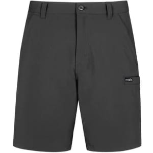 Men's lightweight outdoor shorts in black, featuring a logo and side pocket. Ideal for casual outdoor wear.