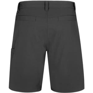 Men's lightweight outdoor shorts in dark grey with a back view, featuring a pocket and a logo.