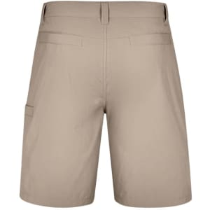 Men's lightweight outdoor shorts in a neutral beige colour, featuring pockets and a logo on the back.