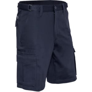 Men's basic cargo shorts in navy blue with multiple pockets and a logo. Ideal for casual wear.