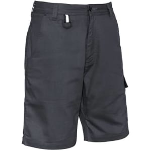 Rugged cooling vented shorts in dark grey with pockets and a logo on the waistband. Suitable for outdoor wear.