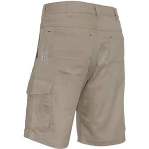 Men's rugged cooling vented shorts in a light khaki colour, featuring pockets and a logo on the side.