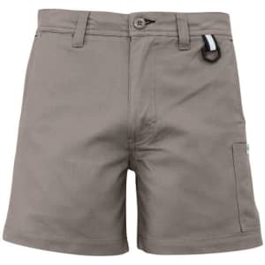 Men's rugged cooling shorts in a light grey colour, featuring a front button closure and a side pocket.