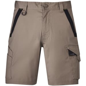 Mens Streetworx Tough Short in khaki with black accents and pockets, featuring a logo on the side.