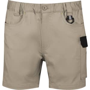 Men's rugged cooling stretch shorts in a light beige colour, featuring pockets and an elastic waistband.