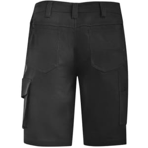 Black women's rugged cooling vented shorts with multiple pockets and a logo on the back.
