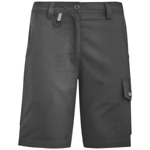 A pair of black rugged cooling vented shorts with multiple pockets and a logo. Suitable for workwear.