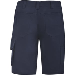 Navy women's rugged cooling vented shorts with multiple pockets and a branded logo.