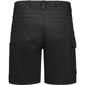Women’s black essential stretch cargo shorts with multiple pockets and a fitted design. Features a logo.